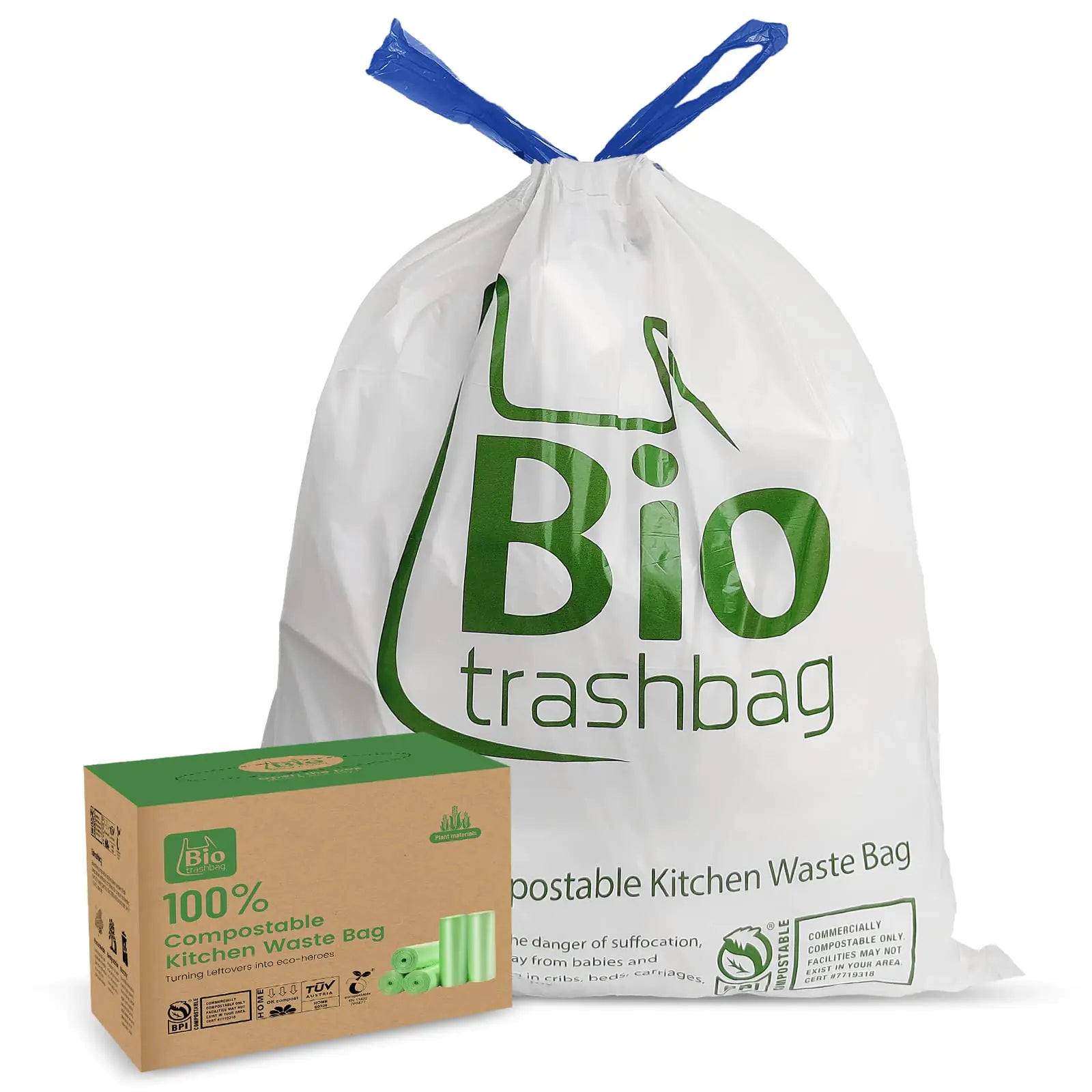 8 Gallon Compostable Trash Bags 50 Count Drawstring Trash Bags Biodegradable Heavy Duty Extra Thick Compost Bags Kitchen Food Scrap Waste Bag US BPI and OK Compost Home Certified