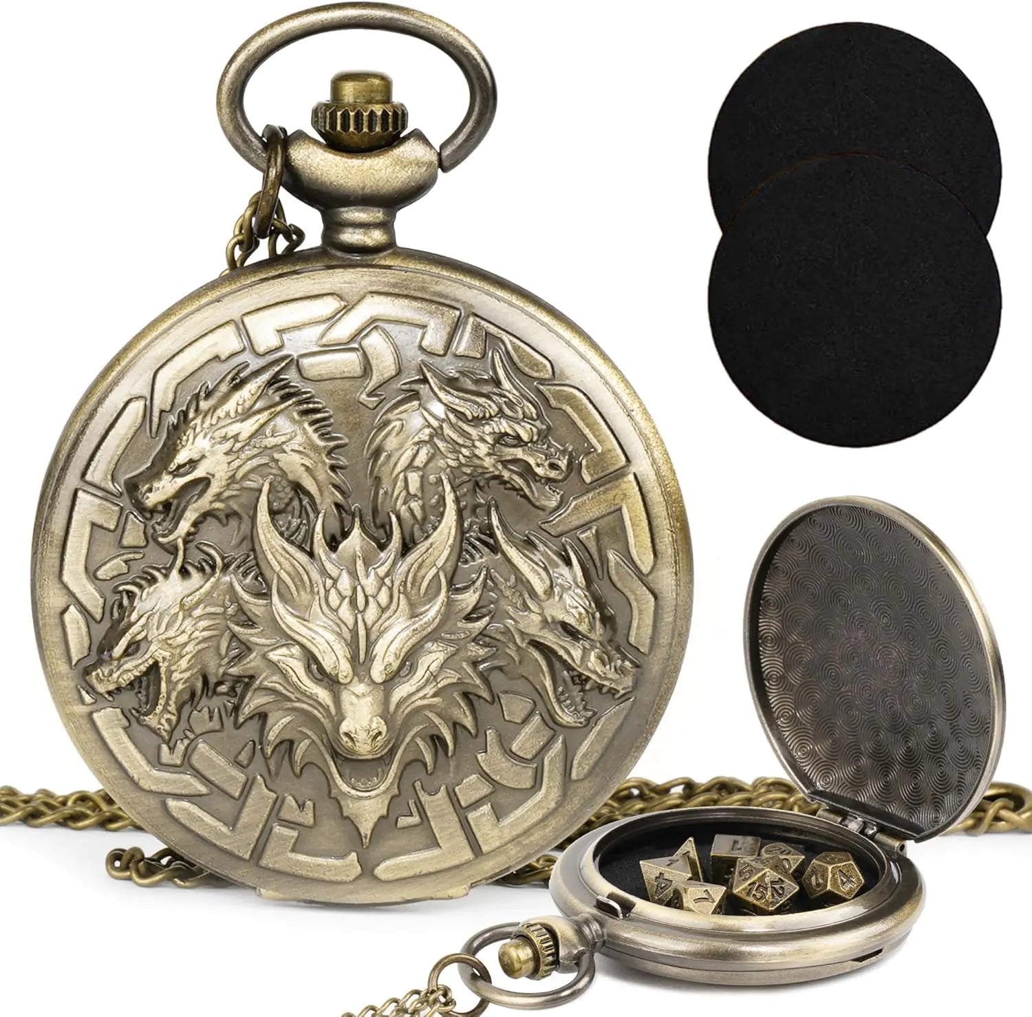 Kabinka Mini Metal RPG Dice Set - Pocket Watch Design with Dragon Motif