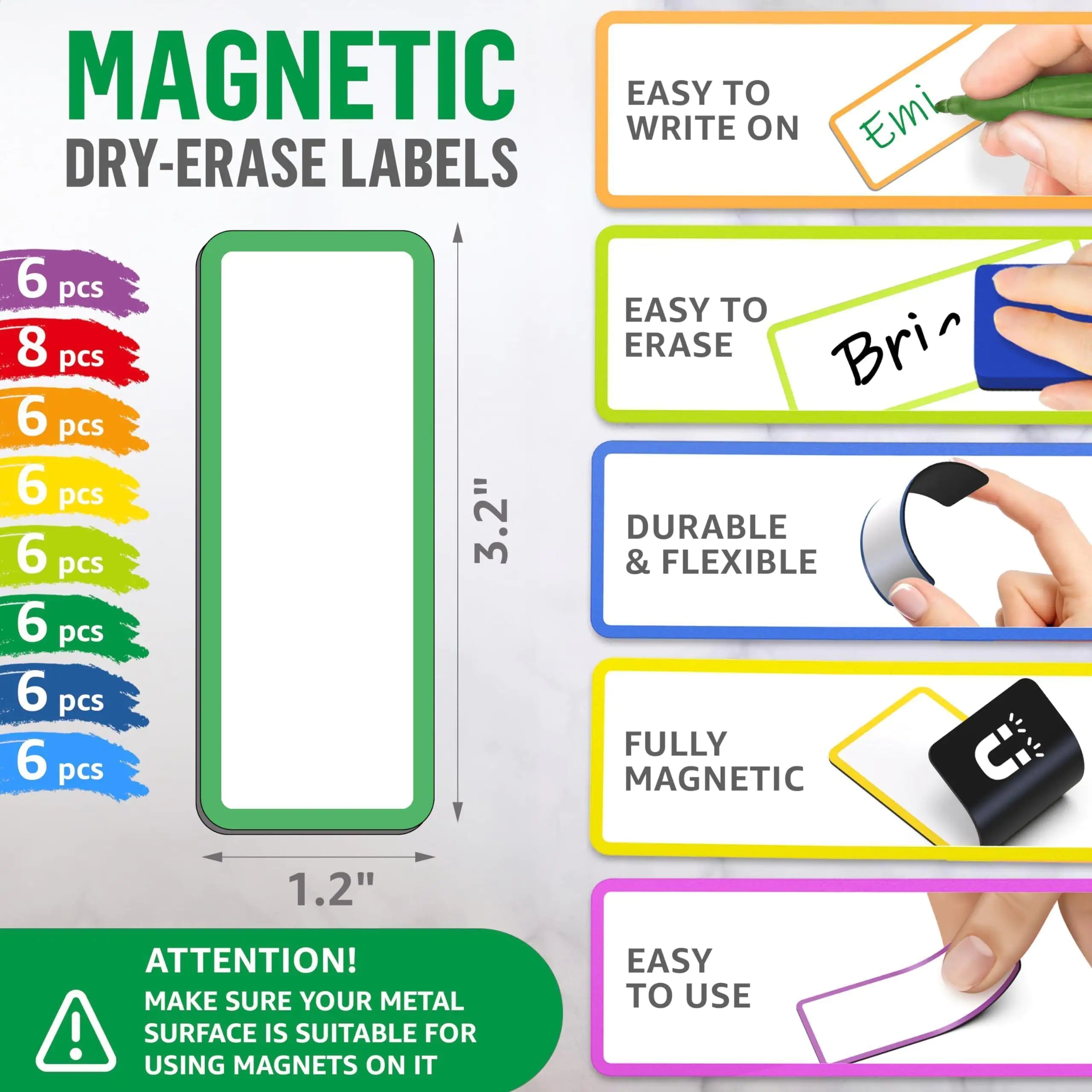 50-Pack Magnetic Dry-Erase Name Tags 3.2x1.2 in