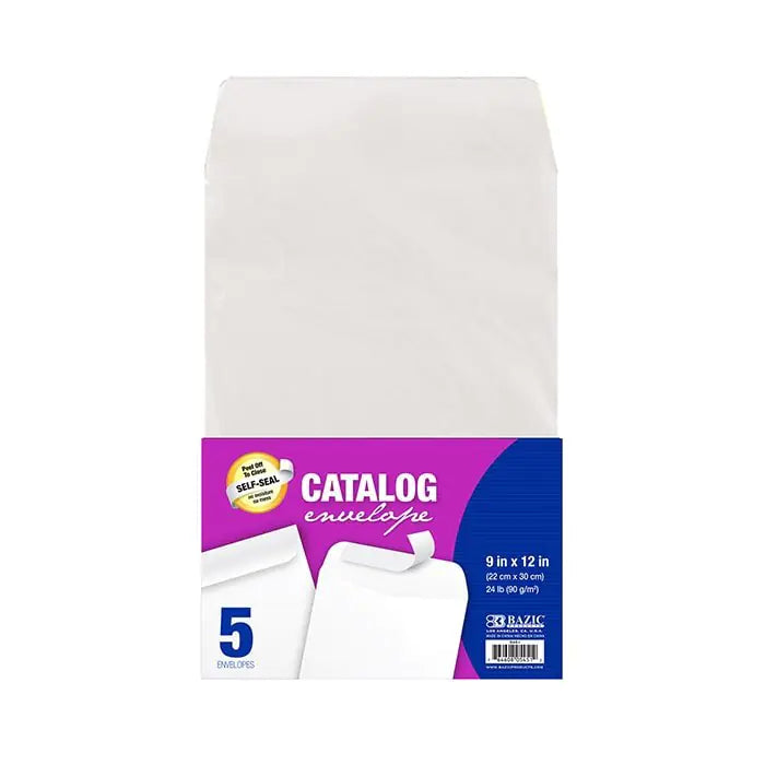 9x12 Peel & Seal White Catalog Envelopes - 5 Pack