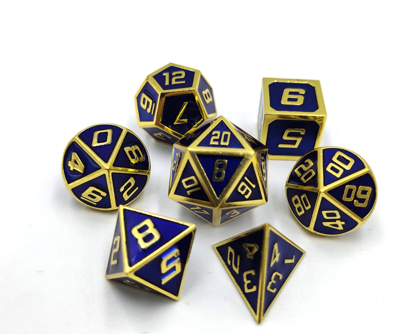 Elegant RPG Metal Dice Kit - 7 Piece Set with Bag