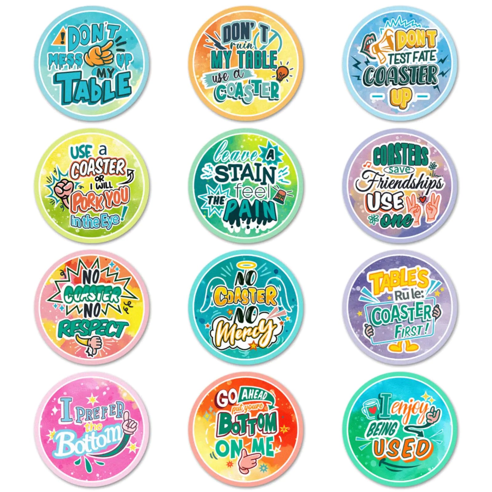 Generic Trillionn 12 Pack Felt Cup Coasters for Drink Absorbent Coasters for Coffee Funny Pattern Design Drink Coasters Tri-Coaster-19