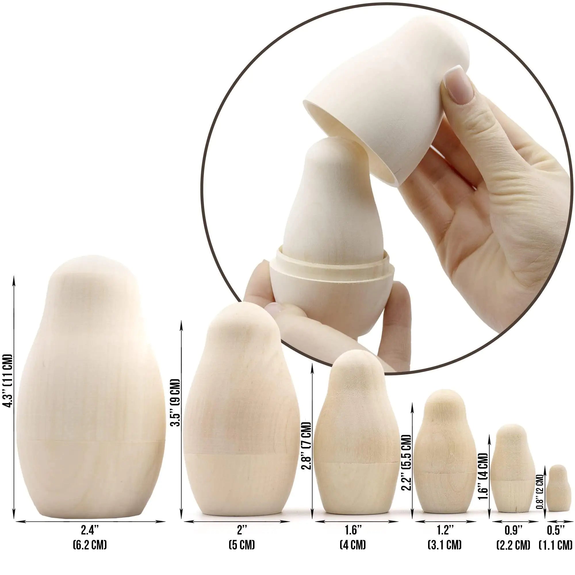 DIY Russian Nesting Dolls 6pcs Unpainted Matryoshka