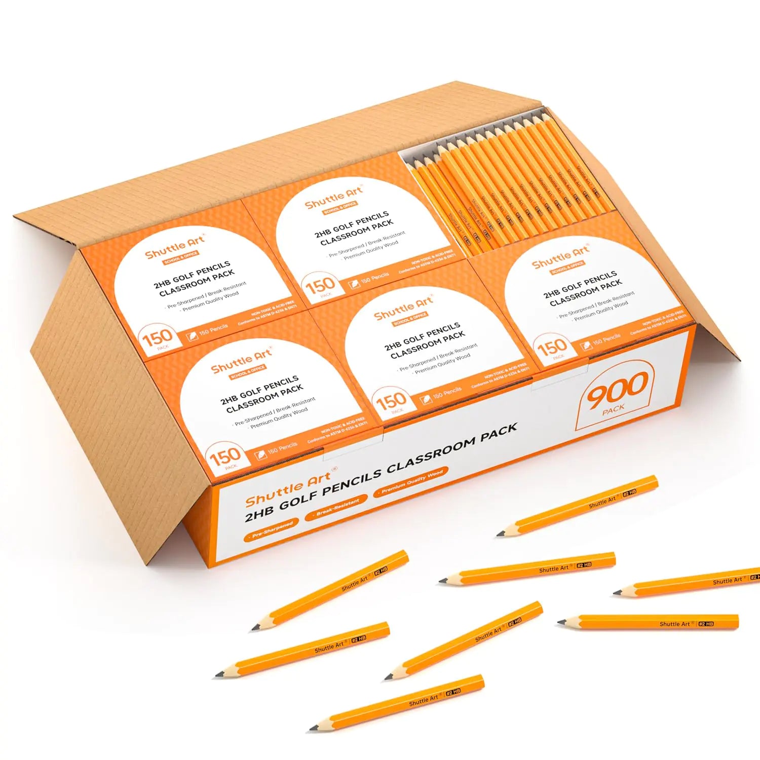 Shuttle Art 900 Pack #2 HB Golf Pencils Wood-cased 3.5” Mini Pencils Bulk Pre-sharpened Small Pencils for Kids Teachers Writing Marking Sketching Classroom Essentials Back to School Supplies