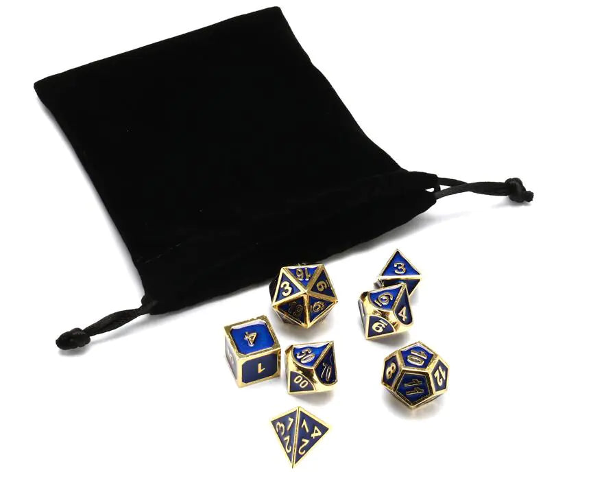 Elegant RPG Metal Dice Kit - 7 Piece Set with Bag